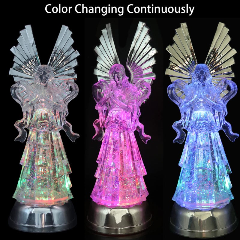 DRomance 14" Angel Snow Globe Lantern Battery Operated with 6 Hour Timer Color Changing LED Light Praying Angel Swirling Glitter Water Lamp Thanksgiving Christmas Holiday Decor Gift - Image 2